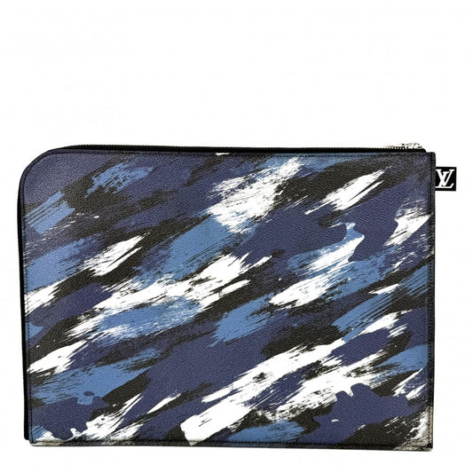 LOUIS VUITTON ルイヴィトン クラッチバッグ カモフラージュ ポシェットジュールGM セカンドバッグ ドキュメントケース M61751 カモフラージュキャンバス ネイビー 紺 ブラック 黒 シルバー金具 メンズ【中古品】