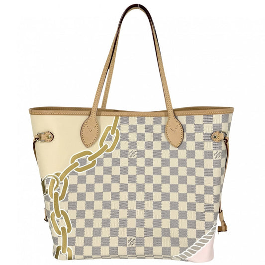 【開店SALE】 LOUIS VUITTON ルイヴィトン トートバッグ ノーティカルネヴァーフル MM ハンドバッグ ポーチ付き N40471 ダミエアズールキャンバス ホワイト 白 ゴールド金具 レディース【中古品】