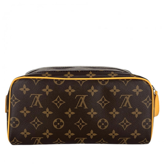 【開店SALE】 LOUIS VUITTON ルイヴィトン ハンドバッグ モノグラムマカサー ドップ・キット セカンドバッグ ポーチ ブラウン M12643 サフランイエロー シルバー金具 メンズ【中古品】