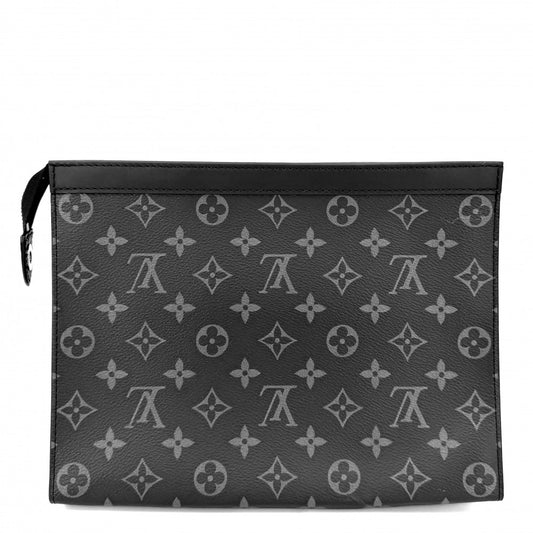【開店SALE】 LOUIS VUITTON ルイヴィトン クラッチバッグ モノグラムエクリプス ポシェットヴォワヤージュMM セカンドバッグ M61692 ブラック 黒 ガンメタル金具 メンズ【中古品】