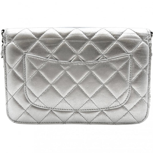 CHANEL シャネル チェーンウォレット マトラッセ ミニショルダーバッグ ココマーク ココ 財布 鞄 かばん AP0250 レザー シルバー シルバー金具 レディース【中古品】
