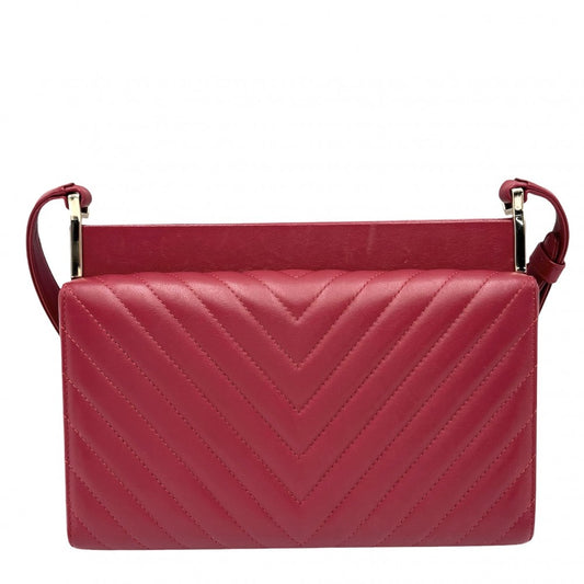 CHANEL シャネル ショルダーバッグ シェブロン Vステッチ ターンロック 鞄 かばん ラムスキン レッド 赤 ゴールド金具 レディース【中古品】