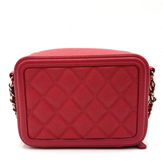 【開店SALE】 CHANEL シャネル ショルダーバッグ マトラッセ CCフィリグリー バニティバッグ ミニポシェット ココマーク ココ 鞄 かばん キャビアスキン レッド 赤 ゴールド金具 レディース【中古品】