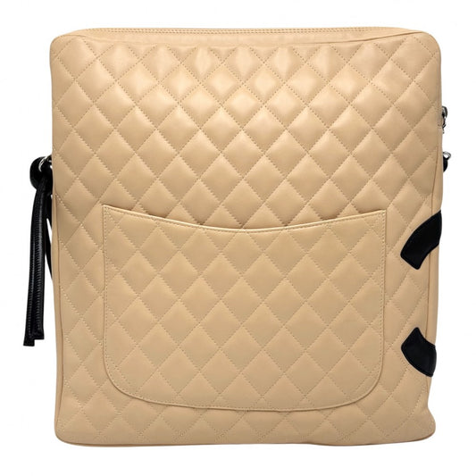 CHANEL シャネル ショルダーバッグ カンボンライン ラージポシェット ココマーク ココ レザー A25179 カーフ ベージュ ブラック 黒 シルバー金具 レディース【中古品】