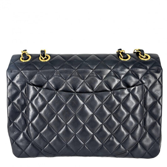 CHANEL シャネル ショルダーバッグ デカマトラッセ34 ココマーク ダブルチェーン ターンロック ラムスキン ネイビー 紺 ゴールド金具 レディース【中古品】