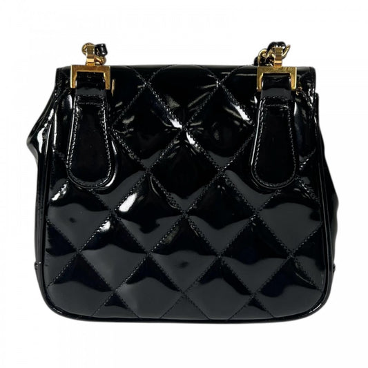 CHANEL シャネル ショルダーバッグ マトラッセ エナメル ブラック 黒 ゴールド金具 レディース【中古品】