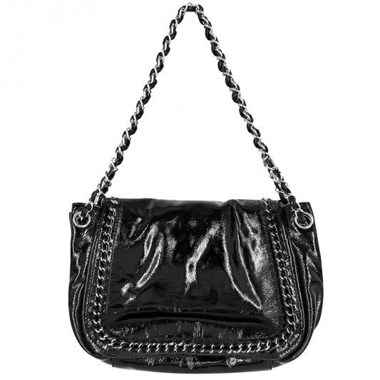 CHANEL シャネル ショルダーバッグ ココマーク チェーン エナメル パテントレザー ブラック 黒 シルバー金具 レディース【中古品】
