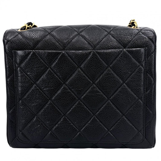 CHANEL シャネル ショルダーバッグ マトラッセ チェーンショルダー スクエア ココマーク ターンロック キャビアスキン ブラック 黒 ゴールド金具 レディース【中古品】