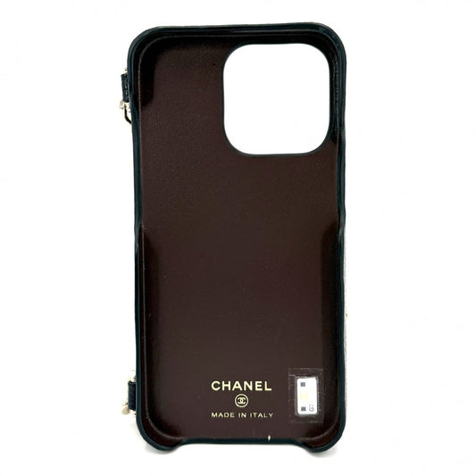 CHANEL シャネル iPhoneケース マトラッセ iPhone13 14 スマホショルダー チェーンショルダー ココマーク キャビアスキン ブラック 黒 ゴールド金具 レディース【中古品】