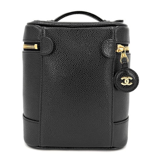 【開店SALE】 CHANEL シャネル ハンドバッグ ココマーク バニティバッグ 化粧ポーチ コスメポーチ A01998 キャビアスキン ブラック 黒 ゴールド金具 レディース【中古品】