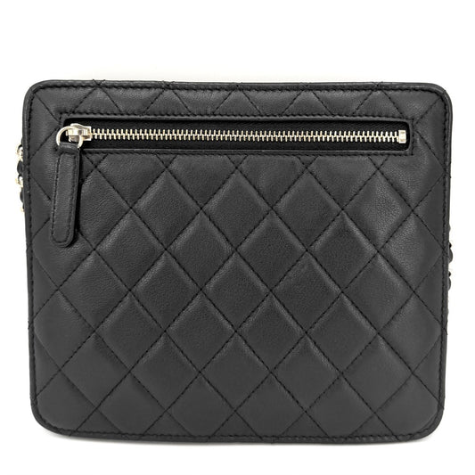【開店SALE】 CHANEL シャネル ショルダーバッグ ミニチェーン マトラッセ ポシェット レザー ブラック 黒 シルバー×ゴールド金具 レディース【中古品】