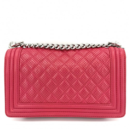 CHANEL シャネル ショルダーバッグ ココマーク ボーイシャネル チェーン マトラッセ パンチング ラムスキン レッド 赤 シルバー金具 レディース【中古品】