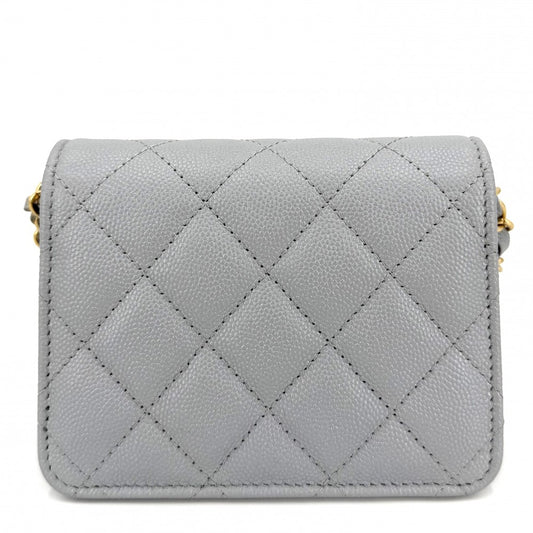 CHANEL シャネル ショルダーバッグ ミニマトラッセ ココマーク ミニバッグ キャビアスキン グレー ゴールド金具 レディース【中古品】