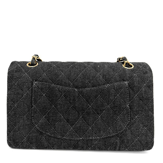 CHANEL シャネル ショルダーバッグ マトラッセ25 ターンロック ダブルフラップ ダブルチェーン ココマーク デニム ブラック 黒 ゴールド金具 レディース【中古品】