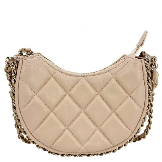 CHANEL シャネル ショルダーバッグ ミニホーボー ココマーク マトラッセ ポシェット ラムスキン ベージュ ゴールド金具 レディース【中古品】