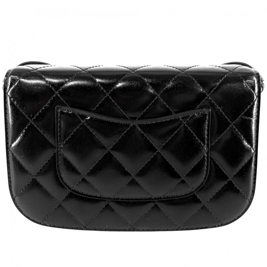 CHANEL シャネル ショルダーバッグ ミニマトラッセ チェーン ターンロック Mini Matelasse ココマーク レザー スエード ブラック 黒 ゴールド金具 レディース【中古品】