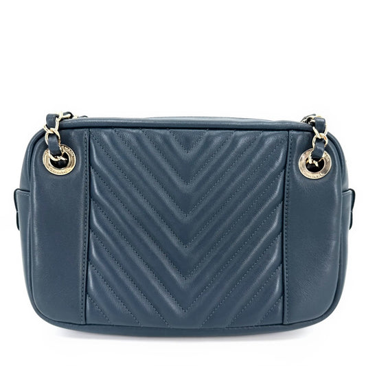 CHANEL シャネル ショルダーバッグ ココマーク チェーン シェブロン レザー ネイビー 紺 ゴールド金具 レディース【中古品】