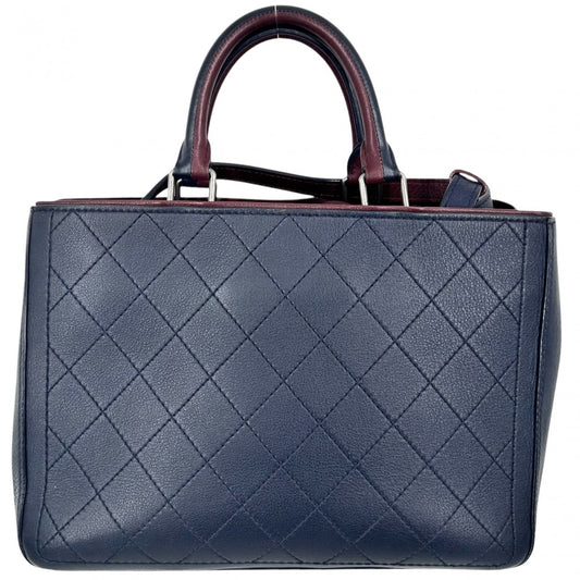 CHANEL シャネル 2WAY ココマーク ハンドバッグ ショルダーバッグ ココ かばん 鞄 レザー ネイビー 紺 ボルドー シルバー金具 レディース【中古品】