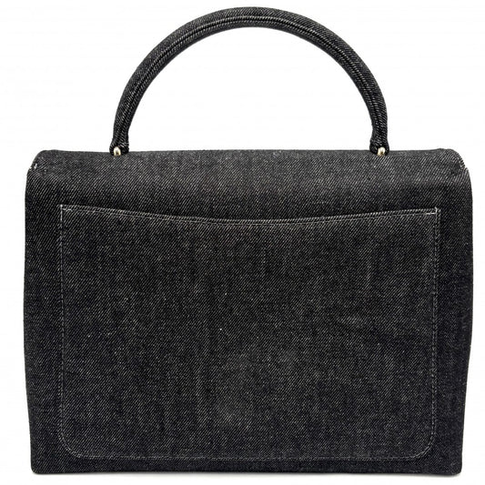 【開店SALE】 CHANEL シャネル ハンドバッグ トップハンドル ココマーク ターンロック 鞄 かばん デニム ブラック 黒 ゴールド金具 レディース【中古品】