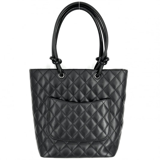 CHANEL シャネル トートバッグ カンボンライン ハンドバッグ ココマーク ラムスキン ブラック 黒 ピンク シルバー金具 レディース【中古品】