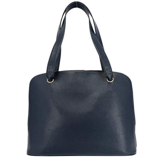 トートバッグ ココボール ココマーク ハンドバッグ キャビアスキン ネイビー 紺 ゴールド金具 レディース【中古品】