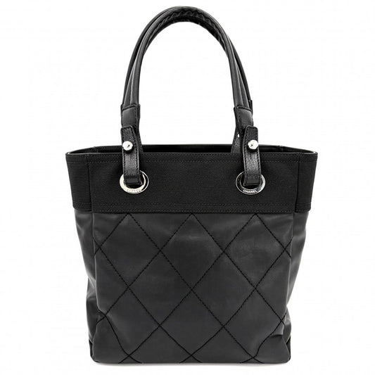 CHANEL シャネル ハンドバッグ パリビアリッツ トートPM トートバッグ ココマーク PVCコーティングキャンバス レザー ブラック 黒 シルバー金具 レディース【中古品】