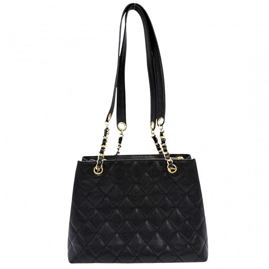 CHANEL シャネル ショルダーバッグ ココマーク マトラッセ フルフラップ A06323 キャビアスキン ブラック 黒 ゴールド金具 レディース【中古品】