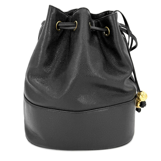 CHANEL シャネル ハンドバッグ ココマーク 巾着バッグ ココチャーム キャビアスキン ブラック 黒 ゴールド金具 レディース【中古品】