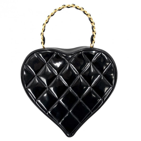 CHANEL シャネル ハンドバッグ マトラッセ ハートバニティバッグ ココマーク キルティング ヴィンテージ パテントレザー ブラック 黒 ゴールド金具 レディース【中古品】