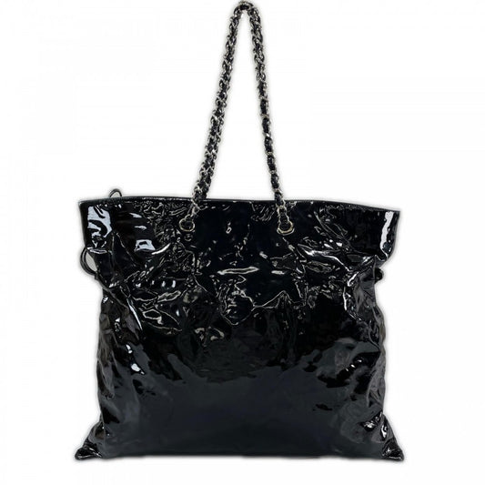CHANEL シャネル トートバッグ ボンボンチェーントート パテントレザー ブラック 黒 シルバー金具 レディース【中古品】