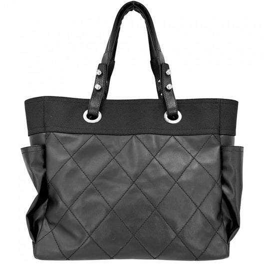CHANEL シャネル トートバッグ パリビアリッツMM ハンドバッグ ココマーク ココマーク A34209 コーティングキャンバス レザー ブラック 黒 シルバー金具 レディース【中古品】