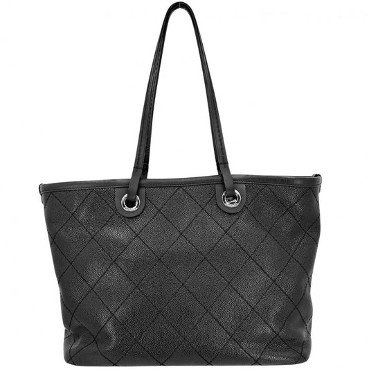 CHANEL シャネル ハンドバッグ オンザロード ワイルドステッチ トートバッグ ココマーク A92211 レザー キャビアスキン ブラック 黒 シルバー金具 レディース【中古品】