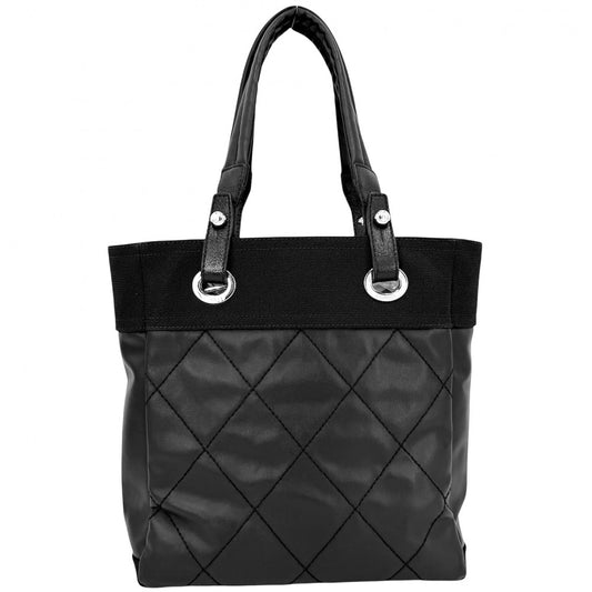 CHANEL シャネル ハンドバッグ パリビアリッツ トートPM トートバッグ ココマーク PVCコーティングキャンバス レザー ブラック 黒 シルバー金具 レディース【中古品】
