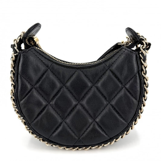 CHANEL シャネル ショルダーバッグ ココマーク スモールホーボー マトラッセ ミニバッグ チェーンショルダー ラムスキン ブラック 黒 ゴールド金具 レディース【中古品】