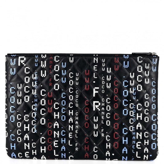 CHANEL シャネル クラッチバッグ マトラッセ タイポグラフィー ココマーク セカンドバッグ ラムスキン ブラック 黒 マルチカラー シルバー金具 レディース【中古品】