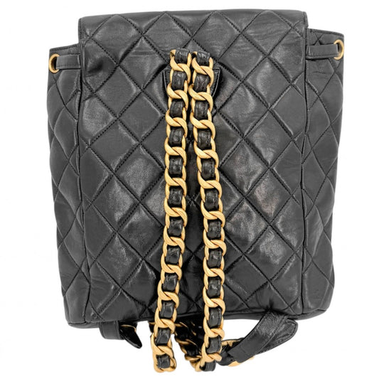 【開店SALE】 CHANEL シャネル リュック マトラッセ バックパック チェーンショルダー ターンロック ココマーク ラムスキン ブラック 黒 ゴールド金具 レディース【中古品】