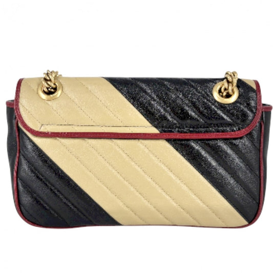 GUCCI グッチ 2WAY GGマーモント キルティングスモールチェーンショルダー ハンドバッグ ショルダーバッグ 鞄 かばん 443497 レザー ブラック 黒 ベージュ アンティークゴールド金具 レディース【中古品】