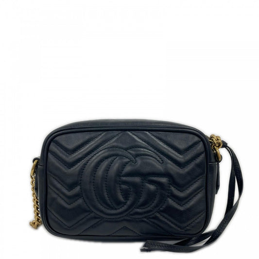 GUCCI グッチ ショルダーバッグ GGマーモント 448065 レザー ブラック 黒 ゴールド金具 レディース【中古品】