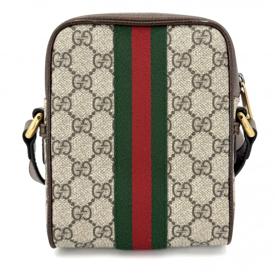 【開店SALE】 GUCCI グッチ ショルダーバッグ オフィディア ウェブストライプ ミニ メッセンジャーバッグ 小さめ 598127 GGスプリームキャンバス レザー ベージュ ブラウン 茶 アンティークゴールド金具 レディース【中古品】