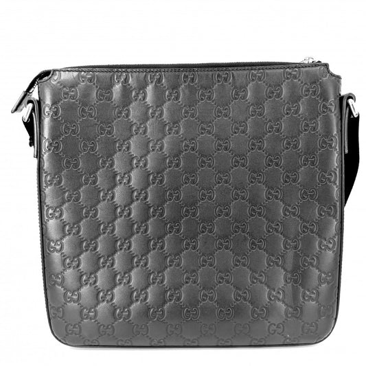 【開店SALE】 GUCCI グッチ ショルダーバッグ グッチシマ 406408 レザー ブラック 黒 シルバー金具 メンズ【中古品】