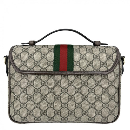 GUCCI グッチ 2WAY オフィディア ミディアム トップハンドルバッグ ハンドバッグ ショルダーバッグ 836842 GGスプリームキャンバス レザー ベージュ ブラウン 茶 ゴールド金具 レディース【中古品】
