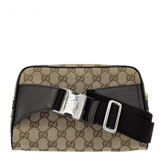 GUCCI グッチ ウエストバッグ ウエストポーチ ボディバッグ 449174 GGキャンバス レザー ブラウン 茶 シルバー金具 メンズ【中古品】