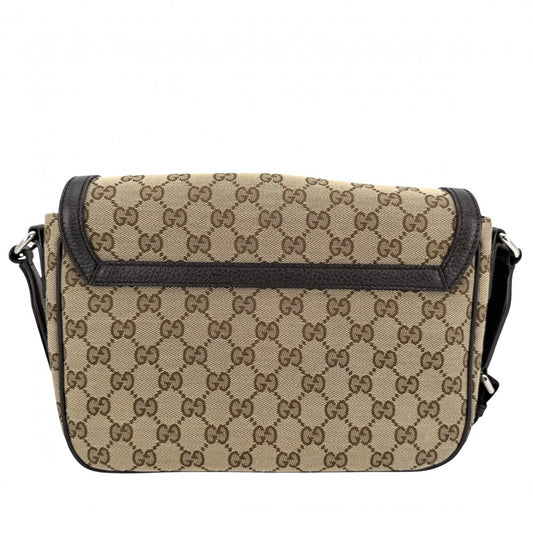 GUCCI グッチ ショルダーバッグ メッセンジャーバッグ 449172 GGキャンバス レザー ベージュ ブラウン 茶 シルバー金具 レディース【中古品】