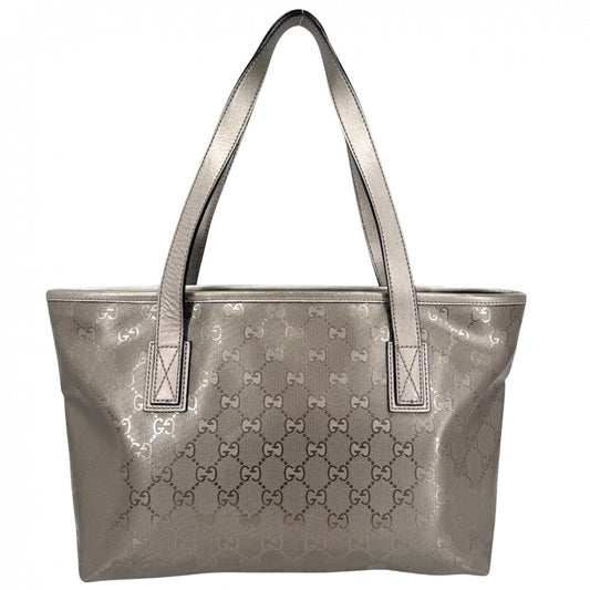 GUCCI グッチ トートバッグ GGインプリメ ハンドバッグ 総柄 211138 PVC レザー メタリックグレー シルバー金具 レディース【中古品】