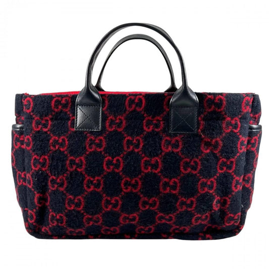 GUCCI グッチ ハンドバッグ マルチポケット 628159 レザー GGウール レッド 赤 ブルー 青 シルバー金具 レディース【中古品】