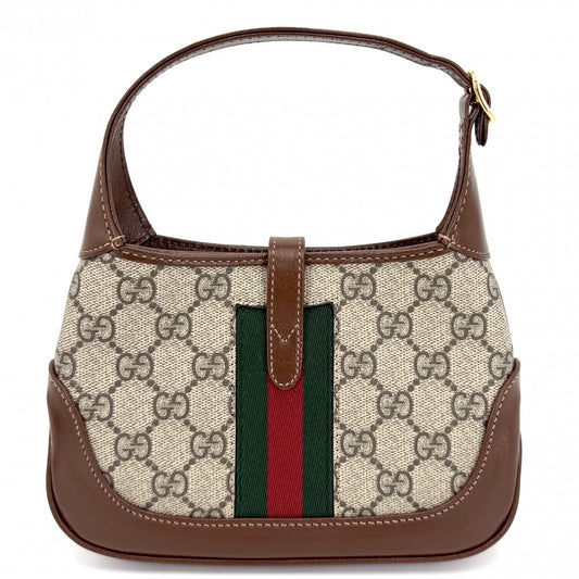 GUCCI グッチ 2WAY ジャッキー1961 ミニホーボーバッグ ハンドバッグ ショルダーバッグ シェリーライン 637092 GGスプリームキャンバス レザー ベージュ ブラウン 茶 ゴールド金具 レディース【中古品】