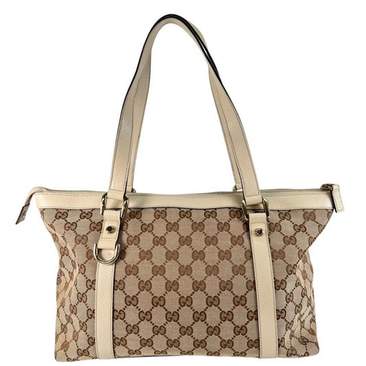 GUCCI グッチ トートバッグ アビートートバック モノグラム 141470 GGキャンバス ベージュ ブラウン 茶 ゴールド金具 レディース【中古品】