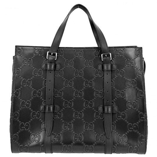 GUCCI グッチ トートバッグ GGエンボス ハンドバッグ 625774 レザー ブラック 黒 シルバー金具 メンズ【中古品】