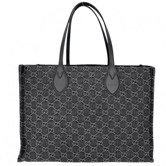 【開店SALE】 GUCCI グッチ トートバッグ オフィディア ラージトート ハンドバッグ GG 772184 デニム レザー ブラック 黒 シルバー金具 レディース【中古品】