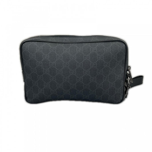 GUCCI グッチ クラッチバッグ GGスプリーム 337082 PVC ブラック 黒 シルバー金具 メンズ【中古品】